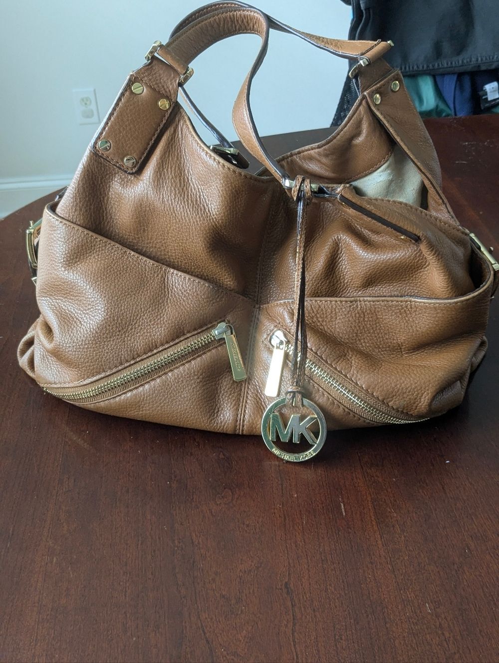VTG Michael Kors 2008 Large Pebbled Leather Shoulder Bag Purse in Cognac